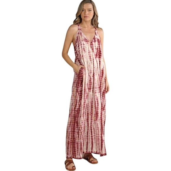 Love Stitch Tie Dye Scale Metallic Dots Textured Sleeveless Halter Maxi Dress Sm - Picture 1 of 12